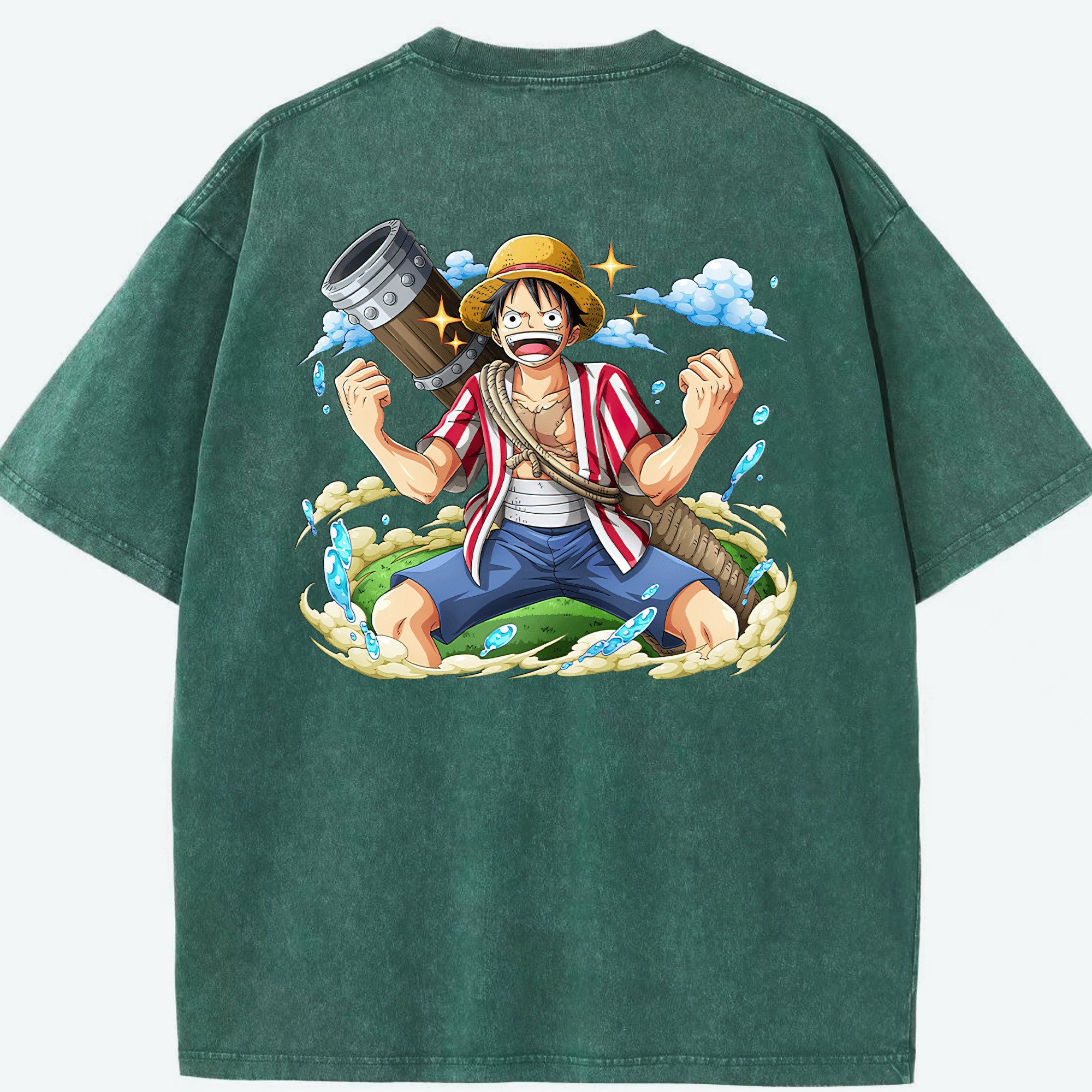 ワンピース モンキー・D・ルフィ ONE PIECE Monkey D. Luffy 綿100% ヴィンテージ風 半袖Tシャツ（背面プリント）